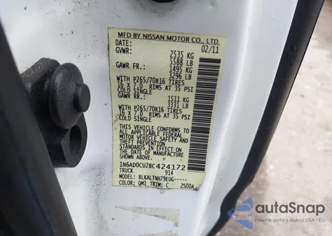 2011 Nissan Frontier Sv z USA, uszkodzony, nr VIN 1N6AD0CU2BC424172